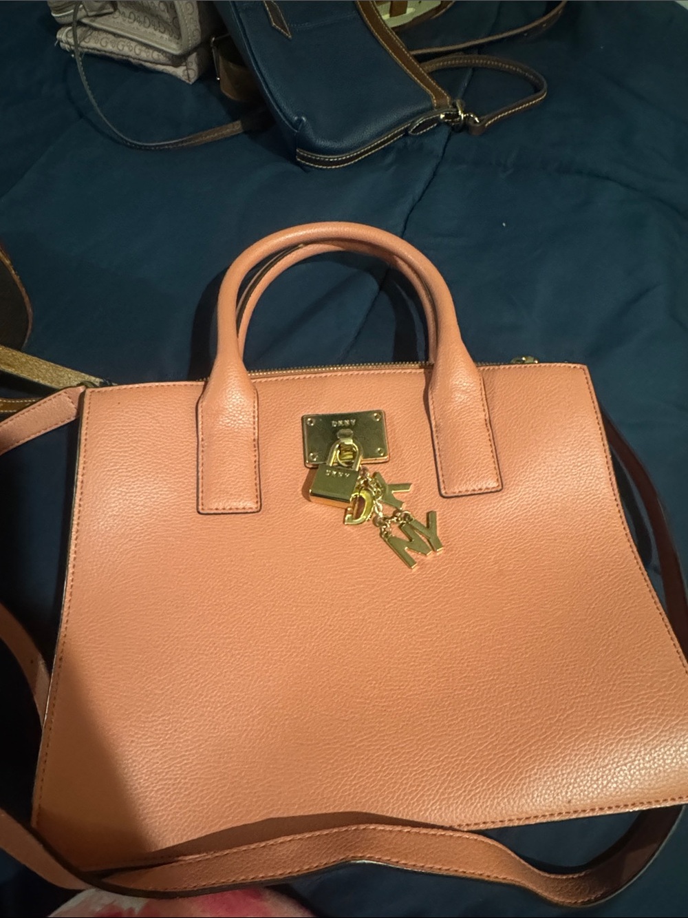 DKNY Peach/Pink Leather Satchel with Gold Hardware